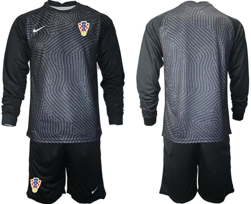 Cheap Men 2021 European Cup Croatia black Long sleeve goalkeeper Soccer Jersey